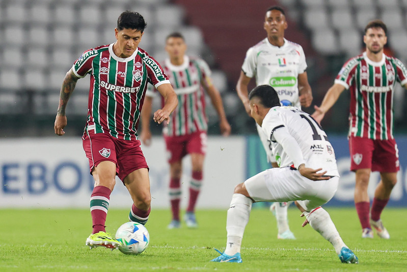 Uma imagem retratando ação da partida entre Fluminense e Once Caldas, registrada por Marcelo Gonçalves / FFC