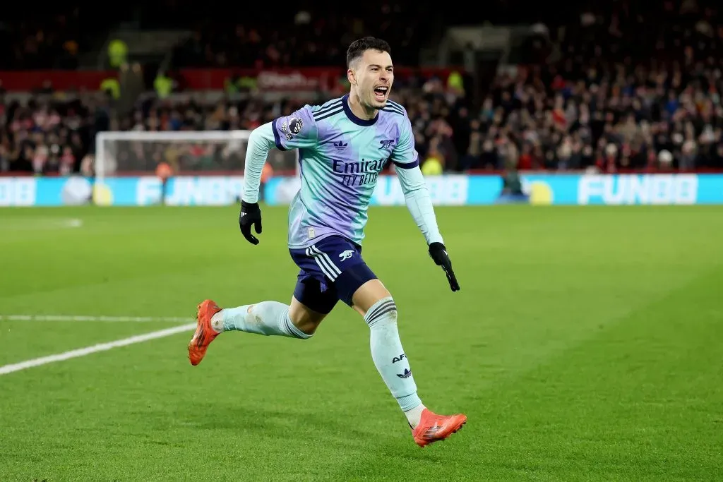 Martinelli comemora gol pelo Arsenal. Foto: Richard Heathcote/Getty Images)