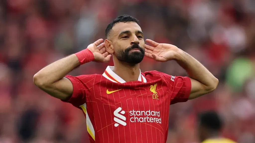 Salah comemorando gol pelo Liverpool