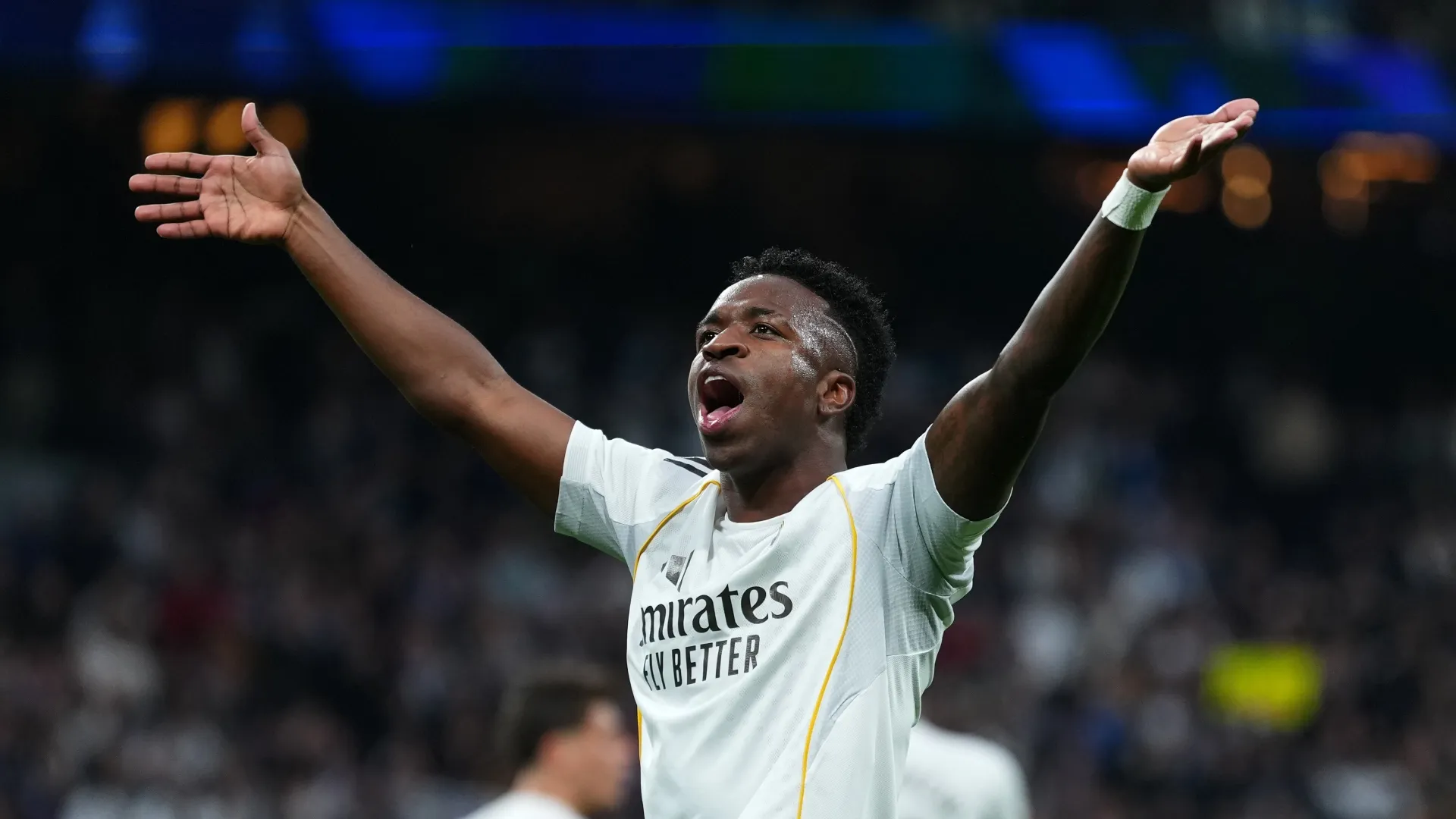 Vinicius Júnior comemora gol pelo Real Madrid